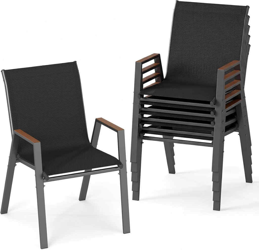Set di 2/4 Sedie da Giardino, Poltrone in Tessuto Textilene per Esterno, Sedie Impilabili con Gambe in Metallo, Portata 180 kg, 56 x 66 x 88 cm (Nero,2)