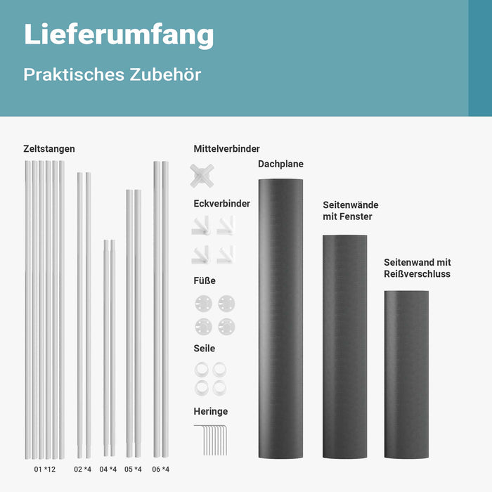 Toboli Gazebo 3 x 3 m in grigio con protezione UV 50+, tendone da giardino con lati rimovibili, tenda da festa con finestre, ad esempio per terrazze e festival