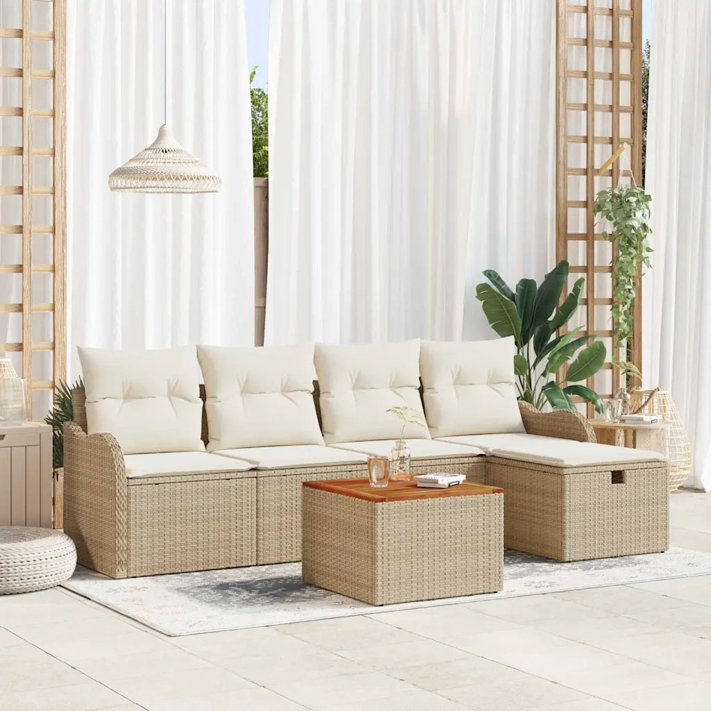 Set Divano da Giardino con cuscino 6 pcs Beige polyrattan