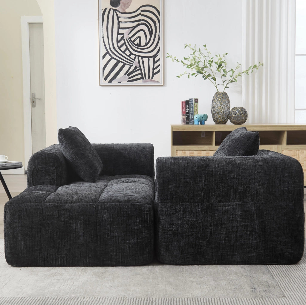 Divano modulare 3 posti con chaise longue in ciniglia nero