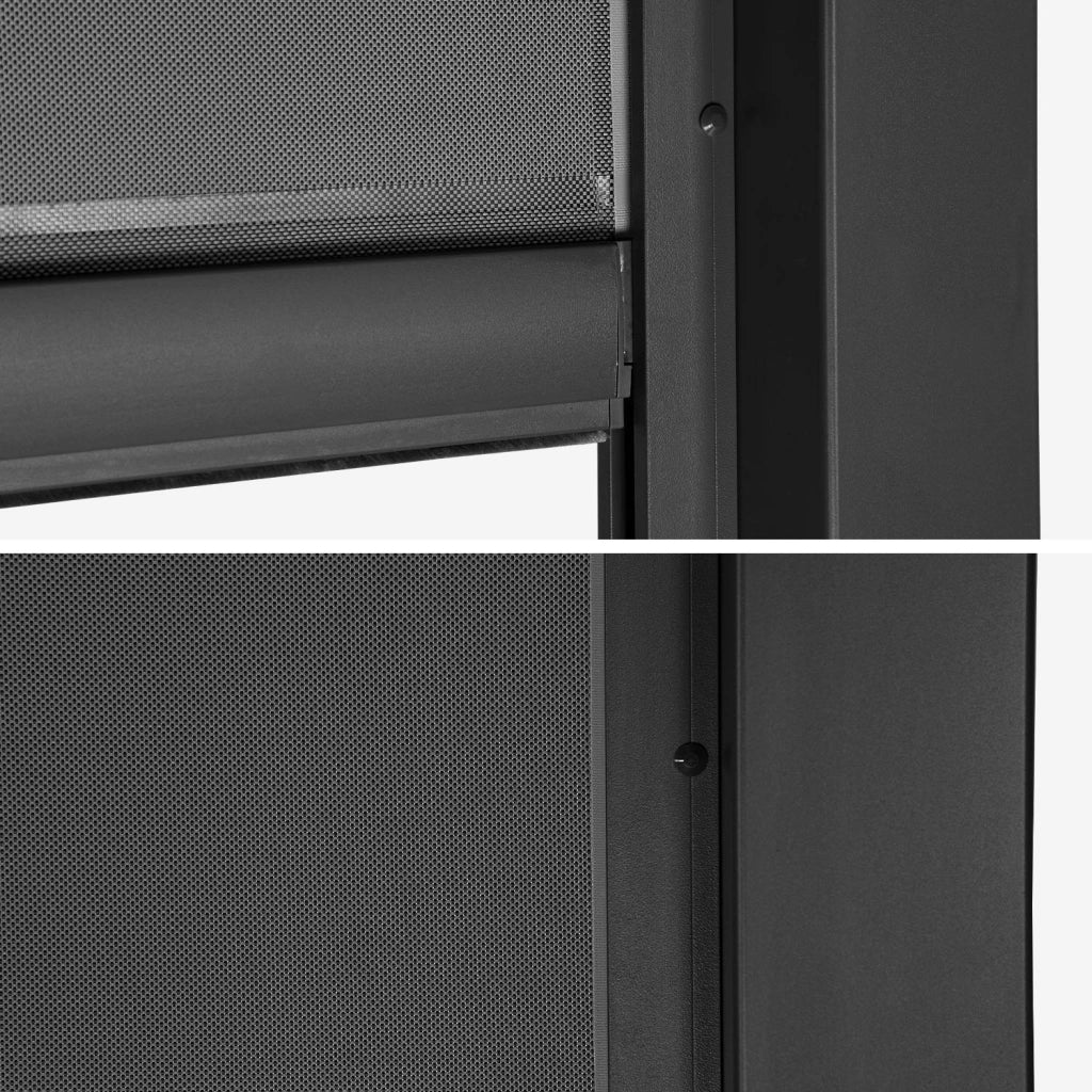 Pergola bioclimatica 3x4m in alluminio e acciaio + tenda 4m, nero