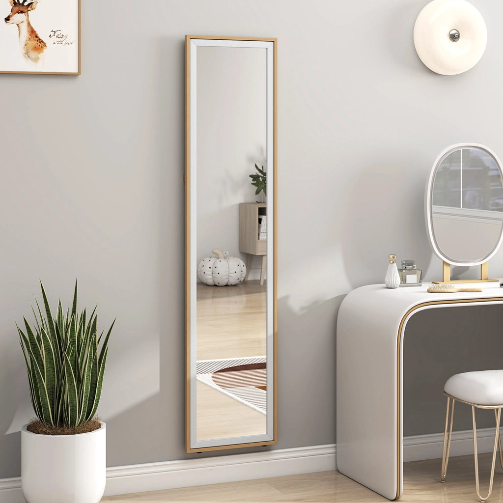 Specchio a Pieno Corpo con Cornice MDF ¨C Zephmum ¨C 37x4x157 cm Argento e Naturale