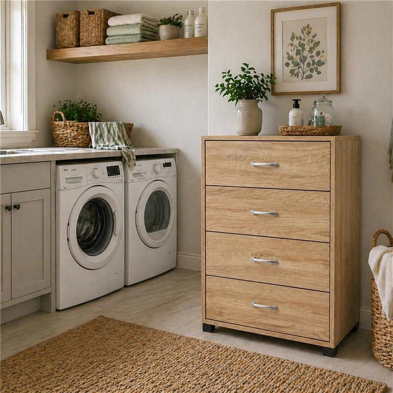 CASSETTIERA IN LEGNO CON QUATTRO CASSETTI COLORE ROVERE DIMENSIONI 68X40X82,5 CM