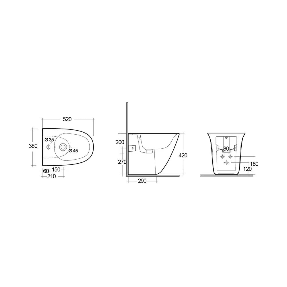 Bidet filo muro 52 cm filo muro