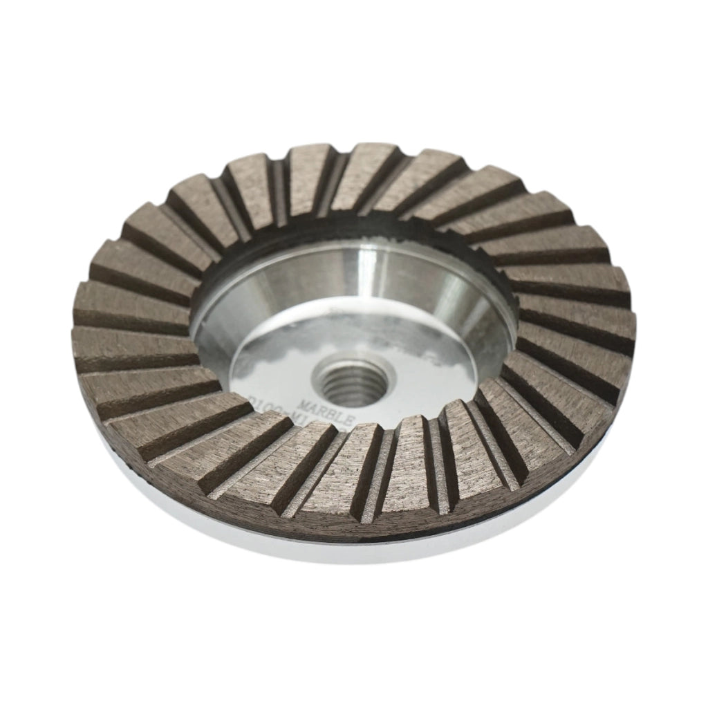 Disco diamantato a tazza segmentata turbo da 100 mm, filettatura M14, alluminio grezzo per la levigatura del marmo Breckner Germany
