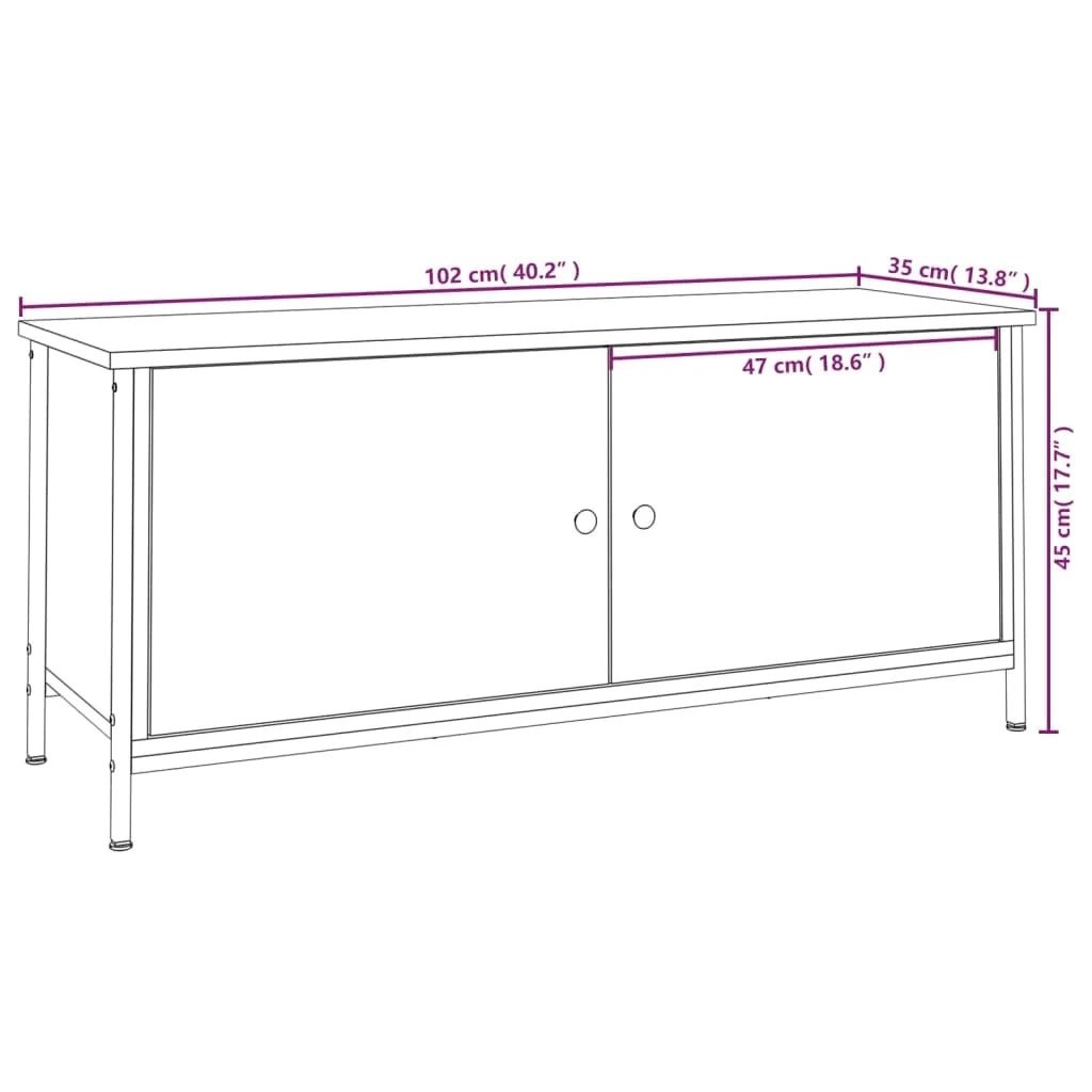 Mobile TV multimediale scaffale TV credenza mobile TV sala da pranzo soggiorno camera da letto con ante rovere affumicato 102 x 35 x 45 cm legno ingegnerizzato marrone 02_0026898