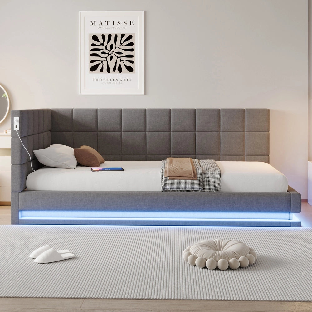 Divano letto 90x200cm - Xylo - velluto grigio, luce LED, USB, comodo