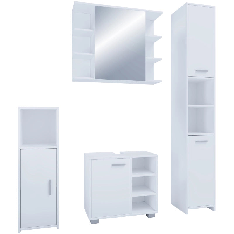 Domus di Ezooza  Set Bagno Completo 4 Pezzi Mobile + Colonna + Pensile e armadietto a specchio, Bianco ,