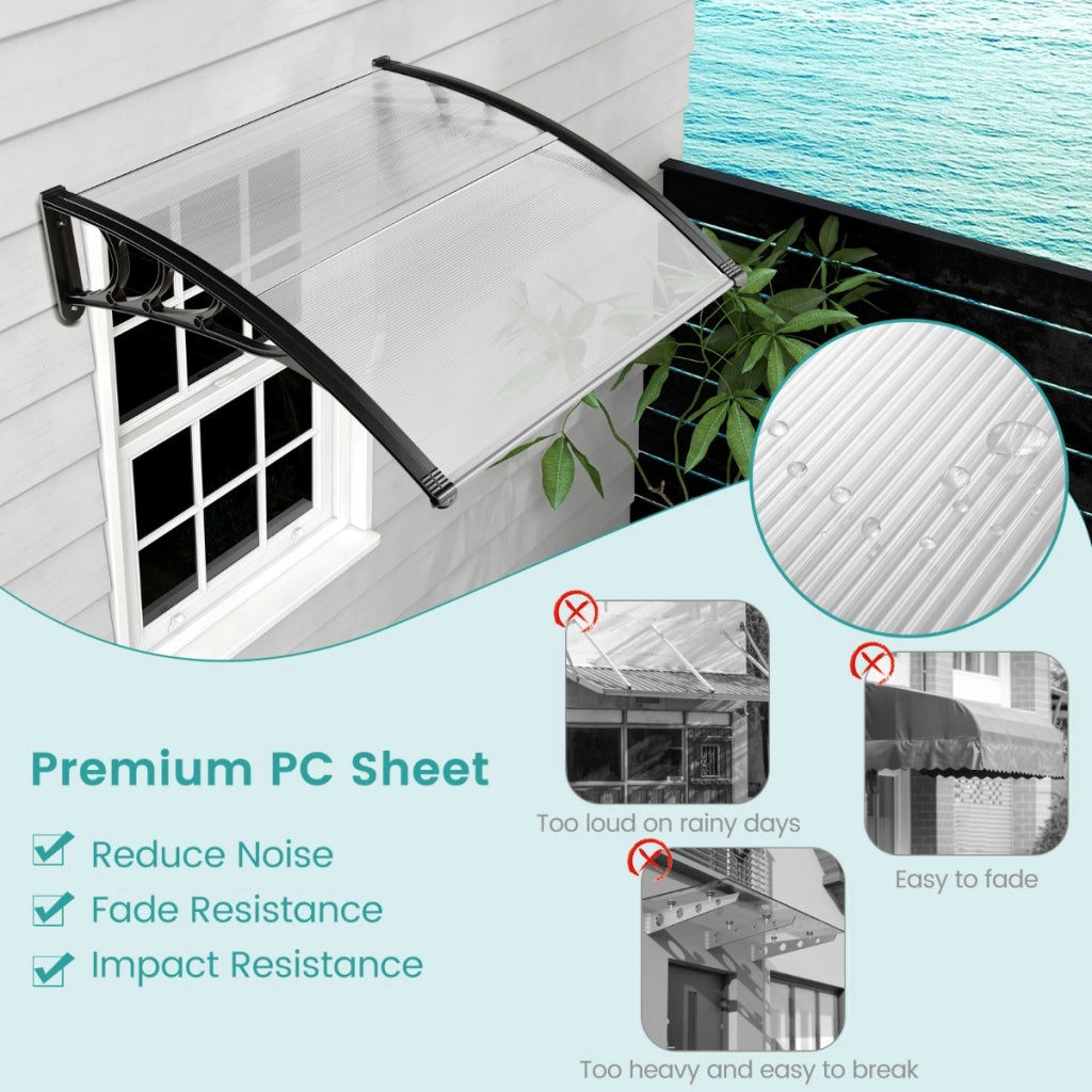 Tettoia per porta finestra a scorrimento, Tettoia da esterno per protezione da sole pioggia neve Trasparente 102x99cm-Tende parasole