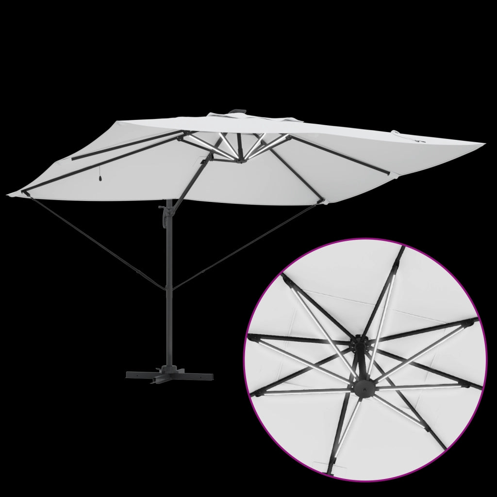Ombrellone a Sbalzo con LED Sabbia 352x251x265 cm Alluminio