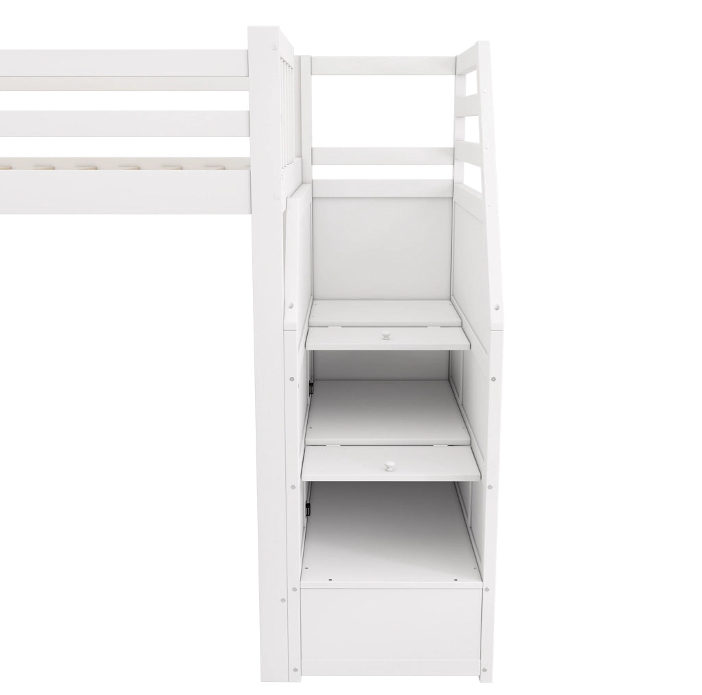 Letto a soppalco per bambini 90x200 cm con scivolo; scala contenitore; bianco