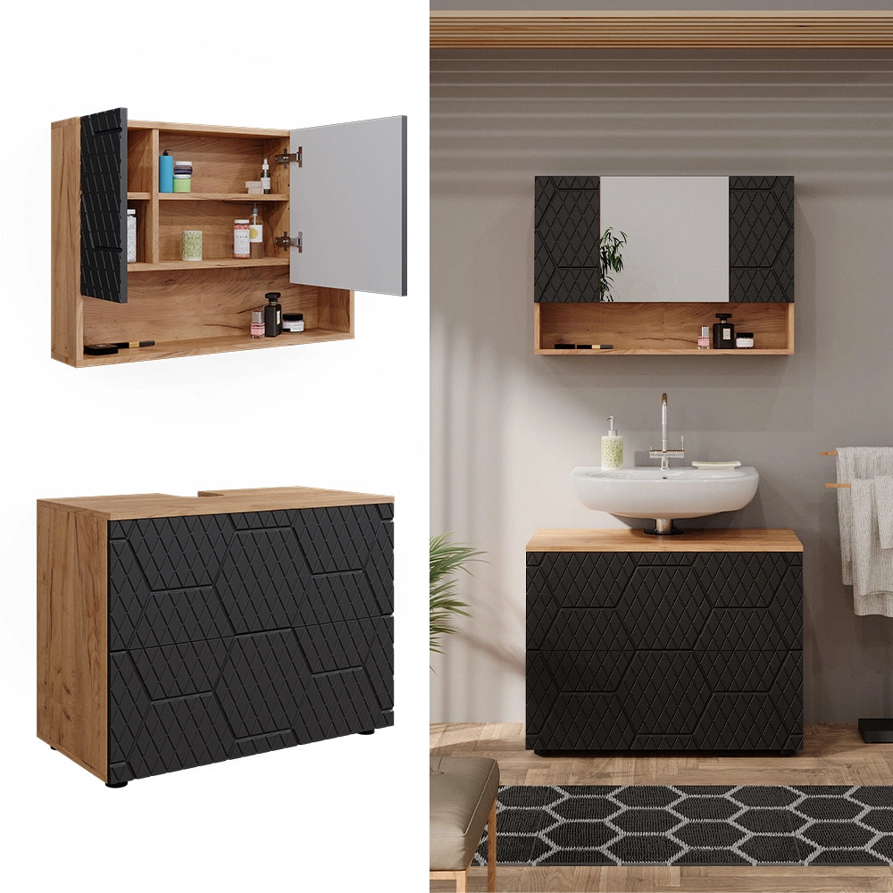 Vicco Set mobili bagno Antracite con struttura a nido d'ape 2 parti, base 80 cm