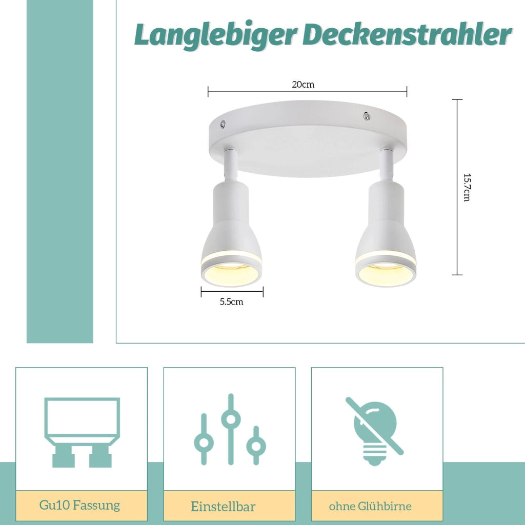 ZMH Faretto da soffitto 2 fiamme metallo GU10 per cucina ufficio soggiorno