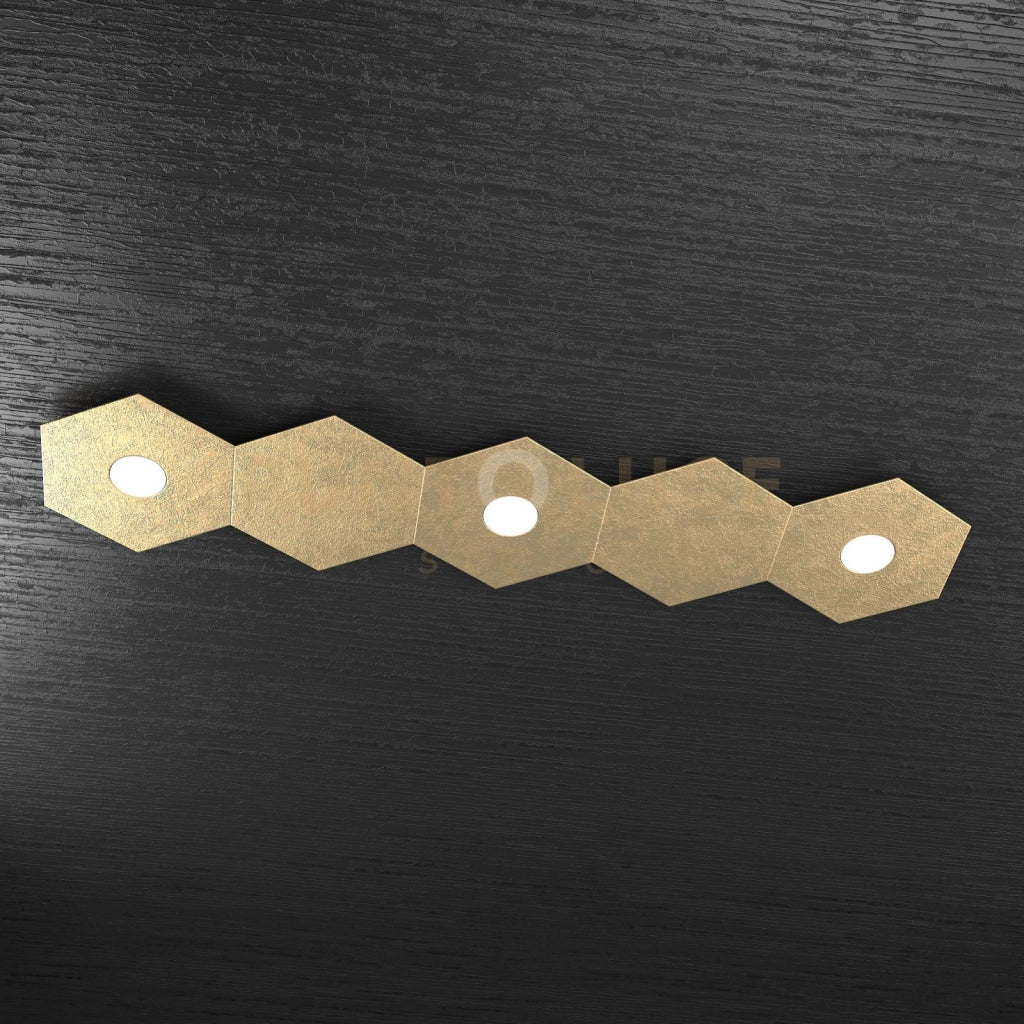 HEXAGON APPLIQUE-PLAFONIERA 3 LUCI + 2 DECORATIVO FOGLIA ORO 1142-3L2D-FO