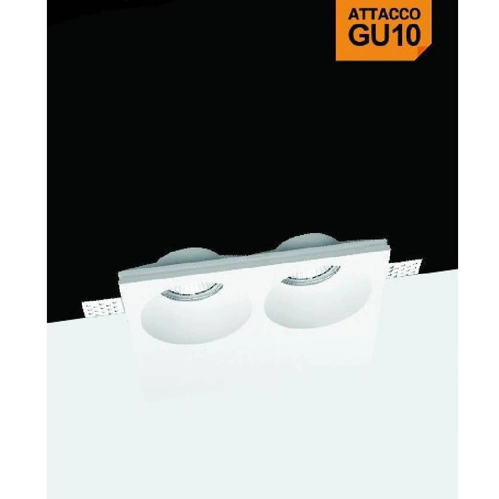 Trade Shop - Portafaretto Gesso Doppio Rotondo Incasso A Scomparsa 2 Portalampada Gu10 Gs-24 -