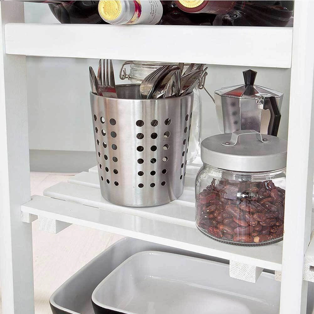 Carrello Cucina Legno con Cassetti Portabottiglie Mensole e Cestelli Portafrutta Bianco