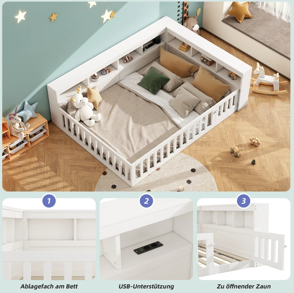 LETTO 140x190 cm in truciolare e MDF bianco con prese USB