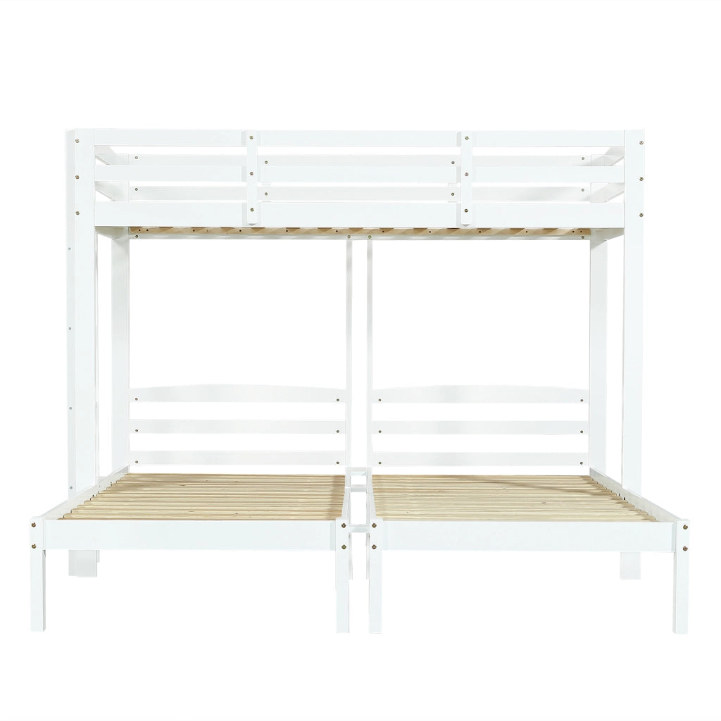 OKWISH Letto a Castello 90×200 cm, Letto 3 Posti con Scala Laterale e Sponda, senza Materasso, in Legno Massello, Bianco