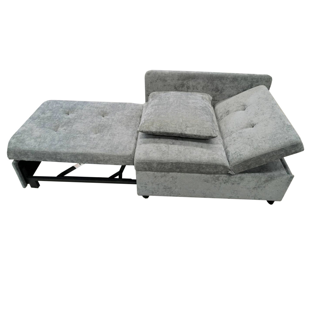 Divano letto 3 in 1 multifunzionale in tessuto effetto lino, schienale regolabile 5 posizioni, colore grigio