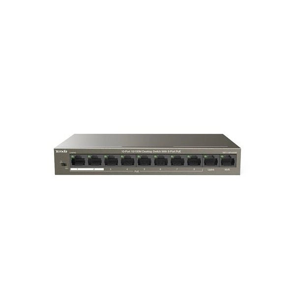 Switch tenda tef1110p-8-63w 8p lan desktop 10/100m 8p fe(poe)+2p fe(data+nvr) - TENTEF1110P-8-63W