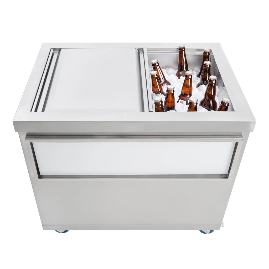 Carrello Portaghiaccio Mobile 86L con Ruote 80cm Coperchio Diviso e Vano