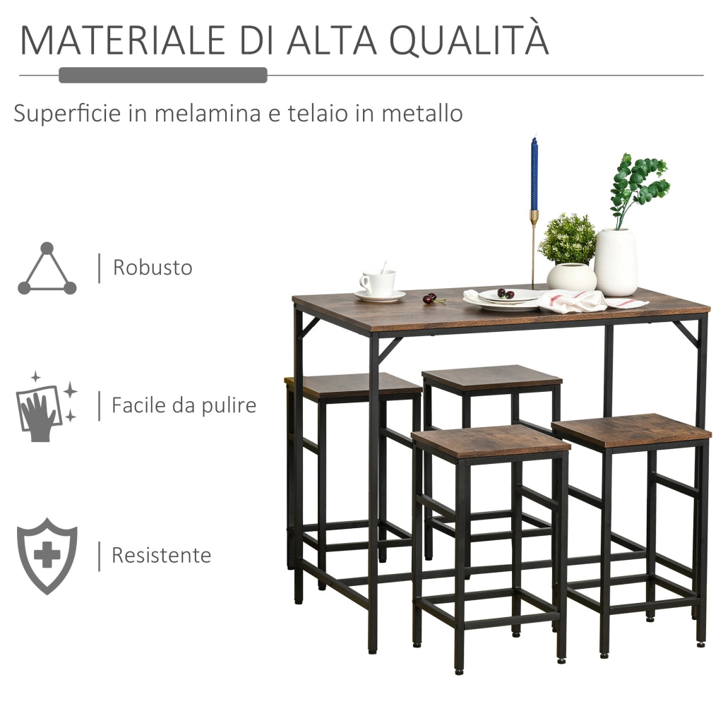 Tavolo da pranzo alto allungabile ¨C zephmum ¨C Metallo e legno, Marrone rustico, 100x60x88 cm