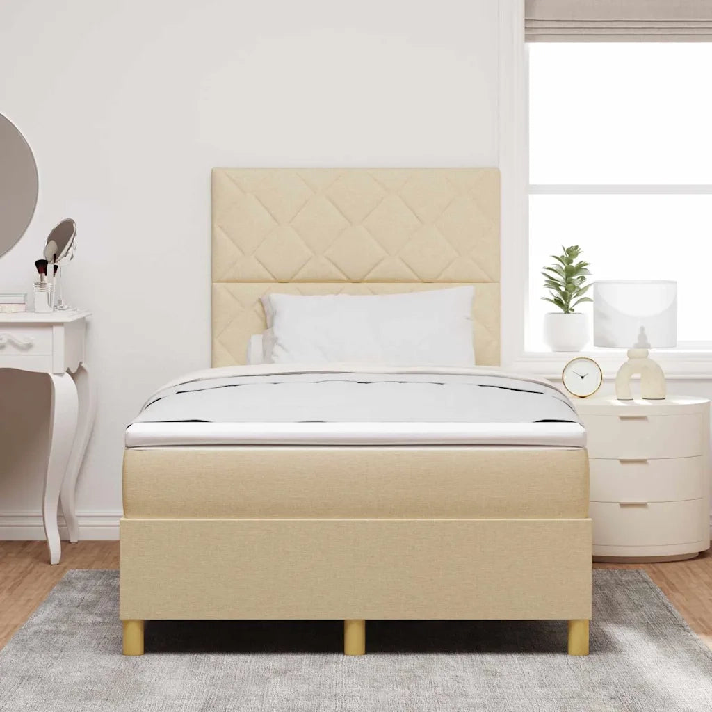 Letto a Sorgente LED con materasso Crema 120 x 200 cm Tessuto