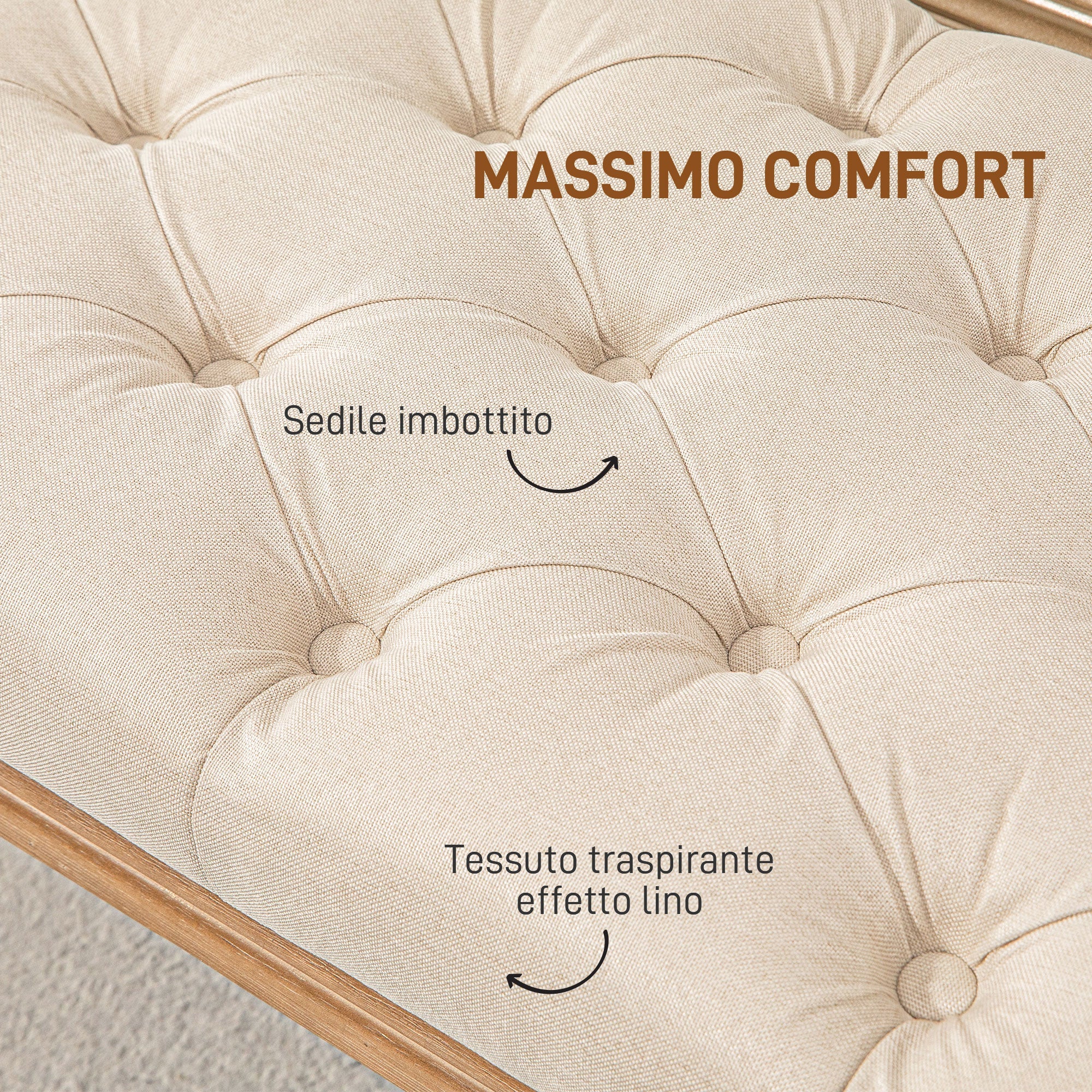 Panca Fondoletto Seduta Trapuntata a Bottoni 120x41x48 cm Crema