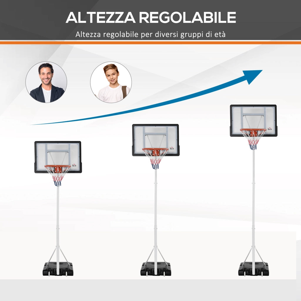 EasyComfort Canestro Basket per Adulti con Tabellone in PVC Regolabile 210-260cm Ruote Integrate Bianco