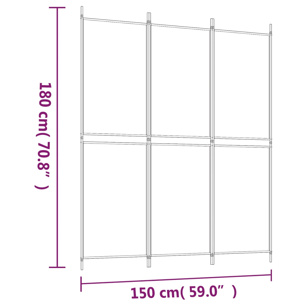 Divisorio a 3 Pannelli Antracite 150x180 cm in Tessuto 350212