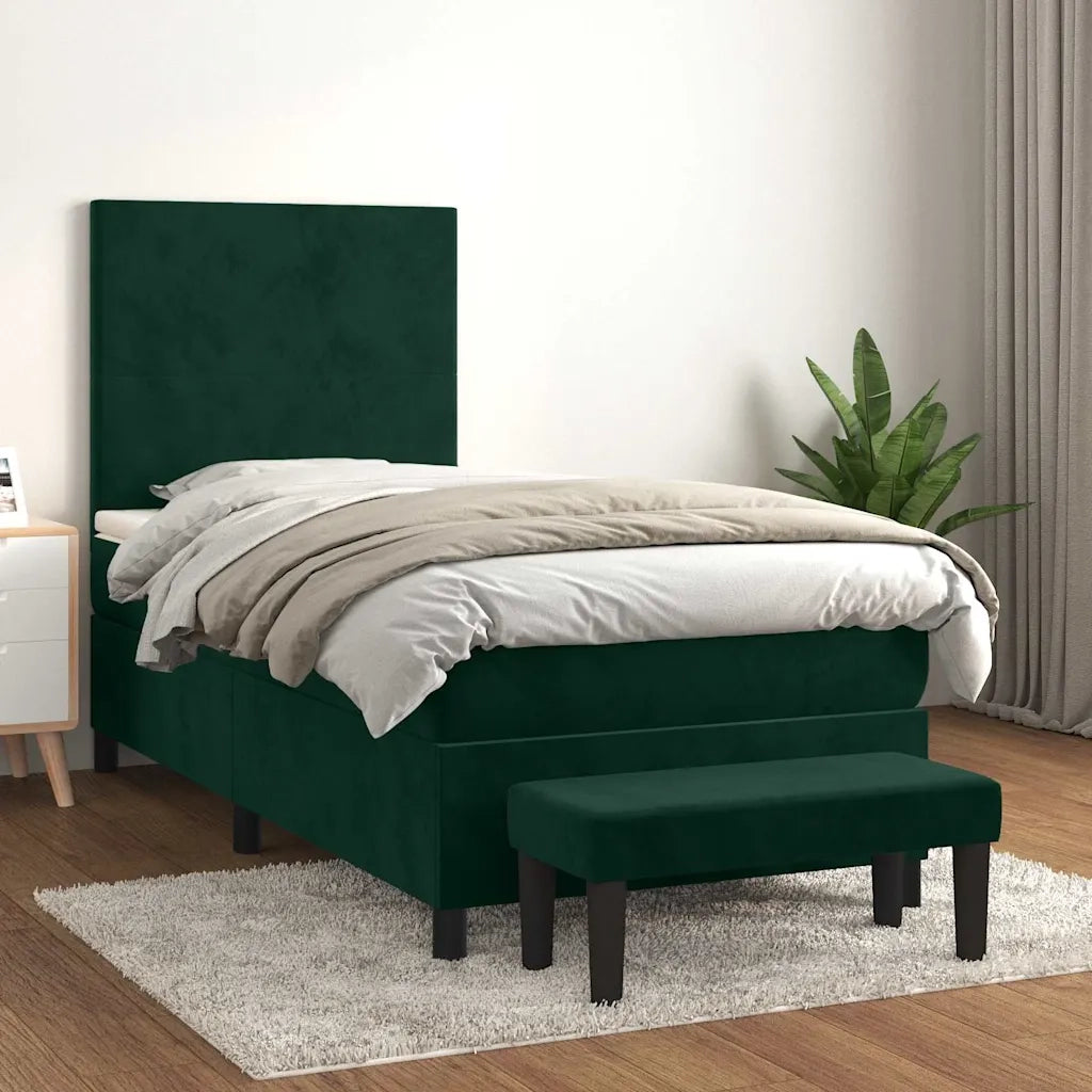 Giroletto a Molle con Materasso Verde Scuro 80x200 cm Velluto
