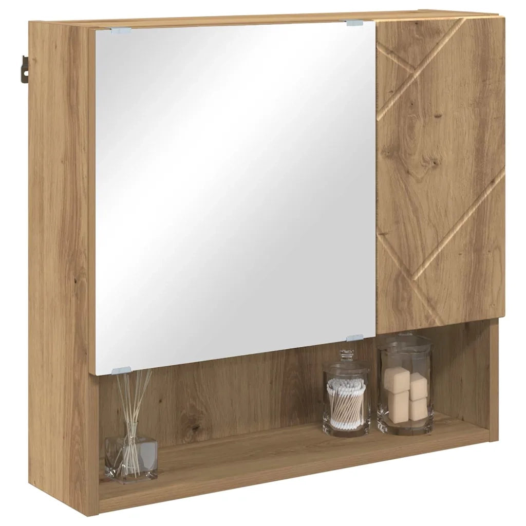 Mobiletto per specchio-Mensola con Specchio Rovere artigianale 59 x 17 x 55 cm