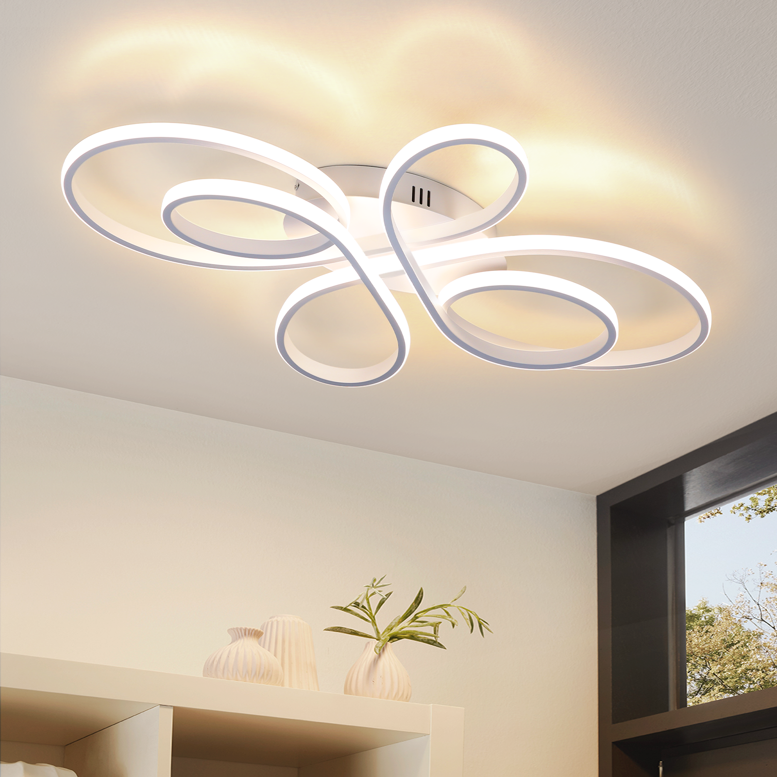 ZMH Lampada da soffitto plafoniera LED moderna bianca 40cm 30W 3000K luce calda