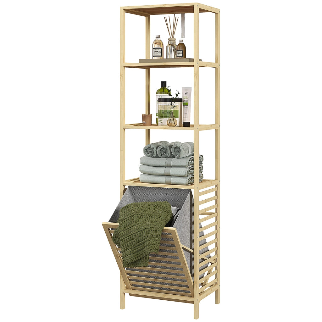 Mobile da bagno in bamb¨´ con 3 ripiani e cesto ¨C zephmum ¨C 44x33x160 cm