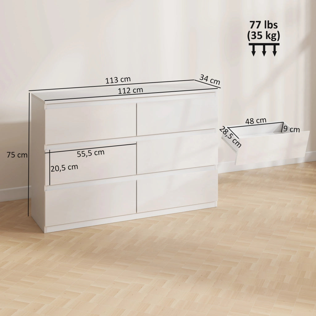 C¨®moda Moderna con 6 Cassetti ¨C zephmum ¨C Bianco Lucido 112x34x75 cm