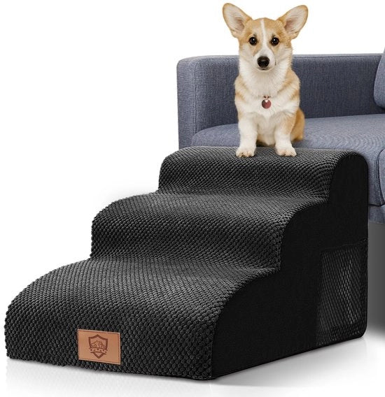 Trappola per cani a 3 gradini, inclinazione per cani 40 cm di altezza, trappola per cani portatile per piccoli cani, inclinazione per cani con superficie antiscivolo e copertura lavabile per divano letto