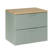 Set da bagno sospeso OSTER 60cm: mobile sotto lavabo con cassetti verde salvia + piano per lavabo effetto rovere chiaro