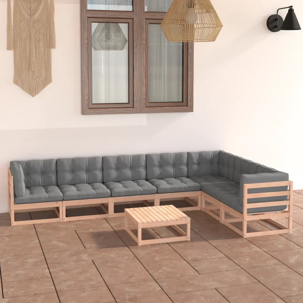 Set Salotto Giardino 8 pz Cuscini Antracite Legno Massello Pino 3076799