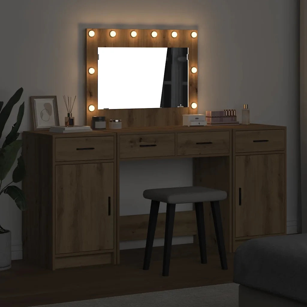 Toeletta | Tavolo da Trucco con cassetto 3 pz Marrone Legno multistrato