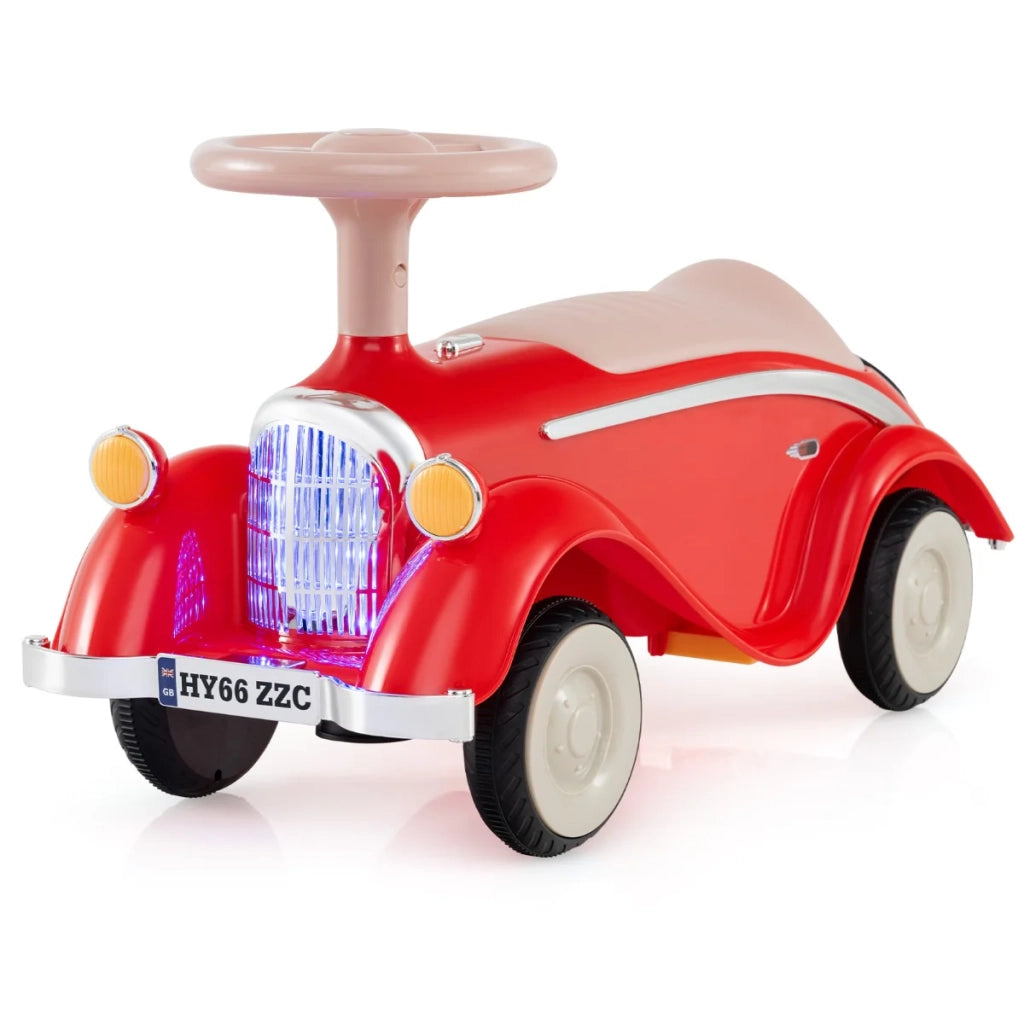 Veicolo giocattolo per bambini con volante illuminato e clacson 74 x 29 x 36 cm sicuro ed ergonomico design retrò PP rosso 20_0018905