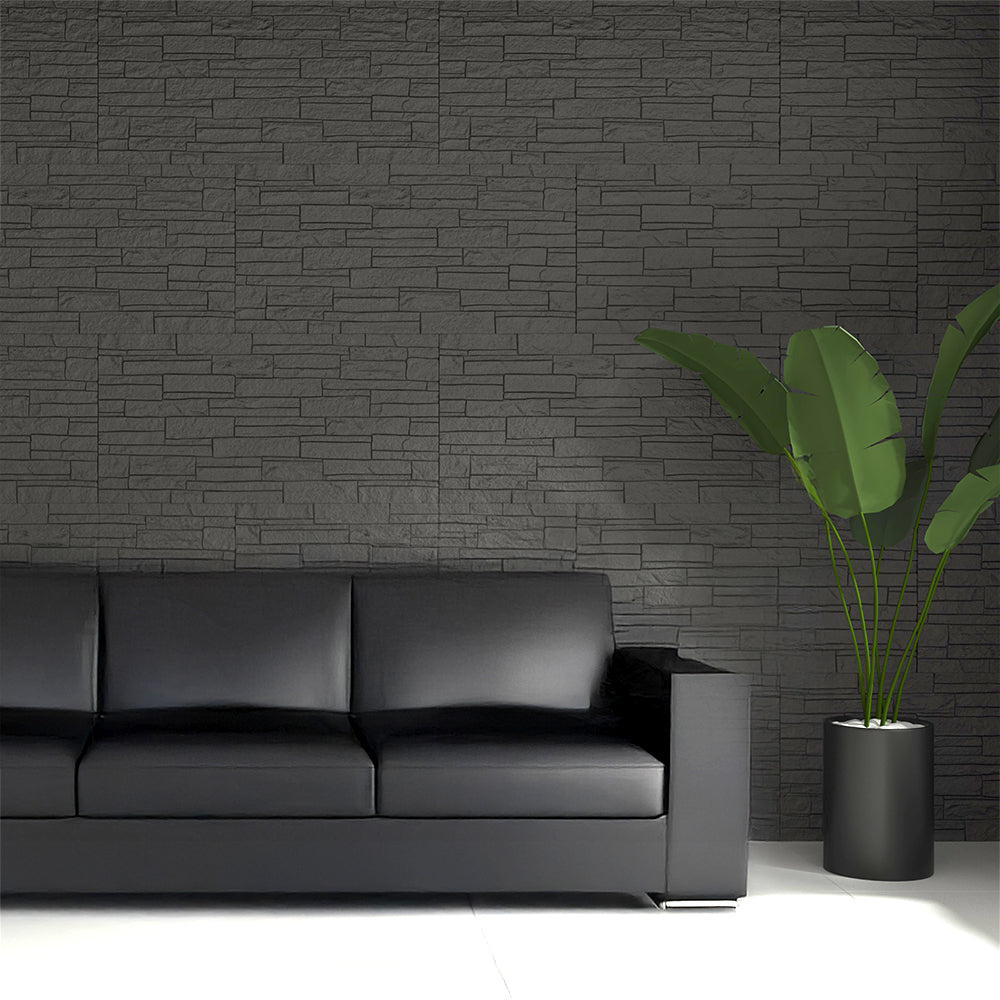 Set 12 Pannelli Decorativi Area 8,6 mq 120x60x2,5 cm Rivestimento Murale Effetto Mattoni in Pietra 3D in PU Grigio