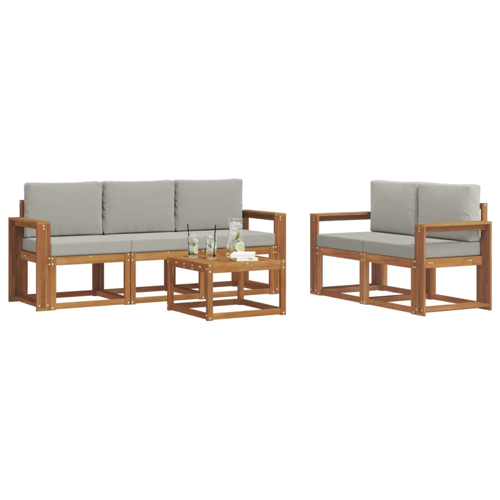 Set di divani da esterno 6 pcs Grigio Naturale e Chiaro