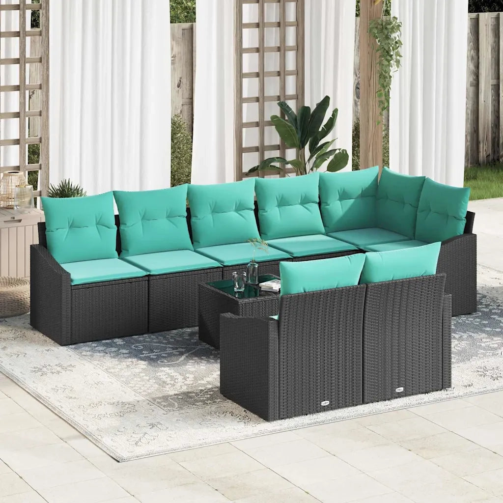 Set di divani con cuscino 9 pcs Nero polyrattan