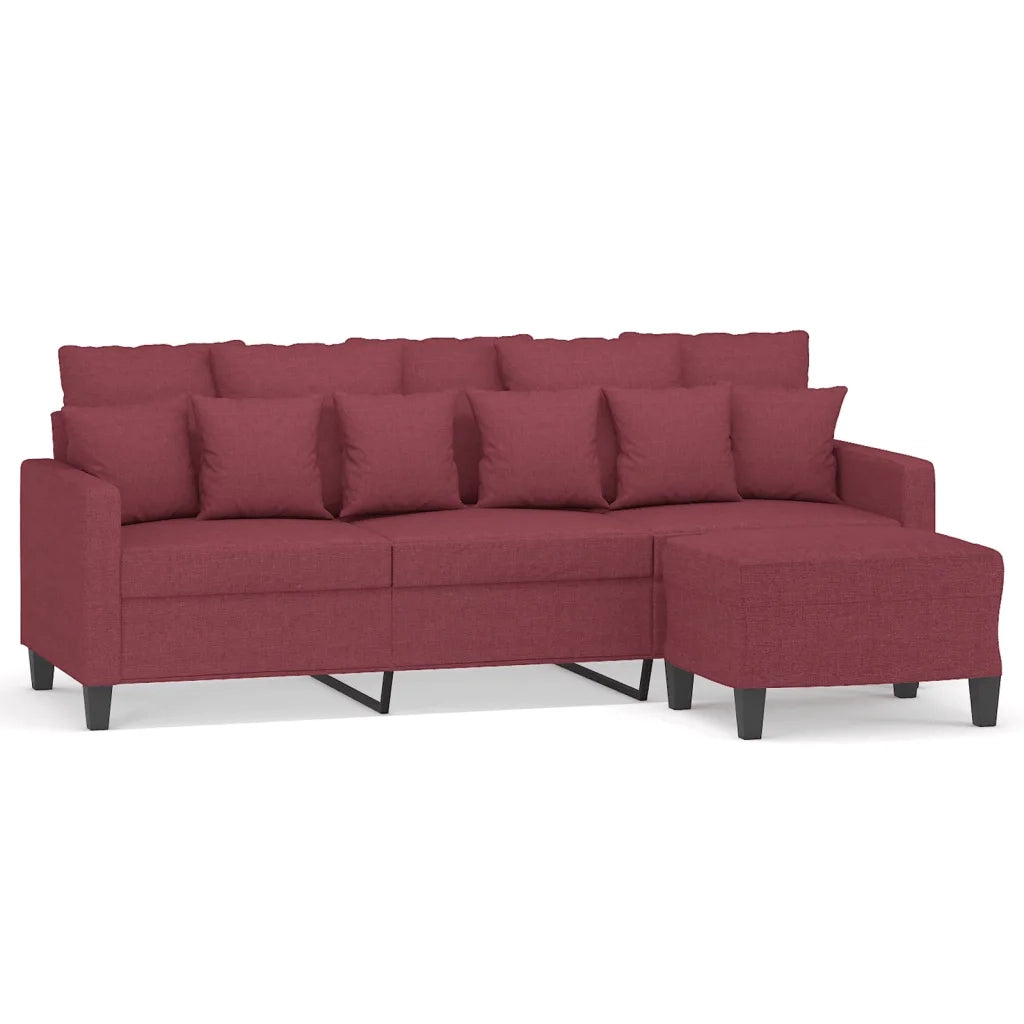 Divano a 3 Posti con Poggiapiedi-Sofa 3 Posti con Poggiapiedi Rosso Vino 180 cm in Tessuto 192285