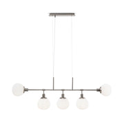Lampadario Sospensione Erich Metallo Nichel 5 Luci E Diffusori Bianchi