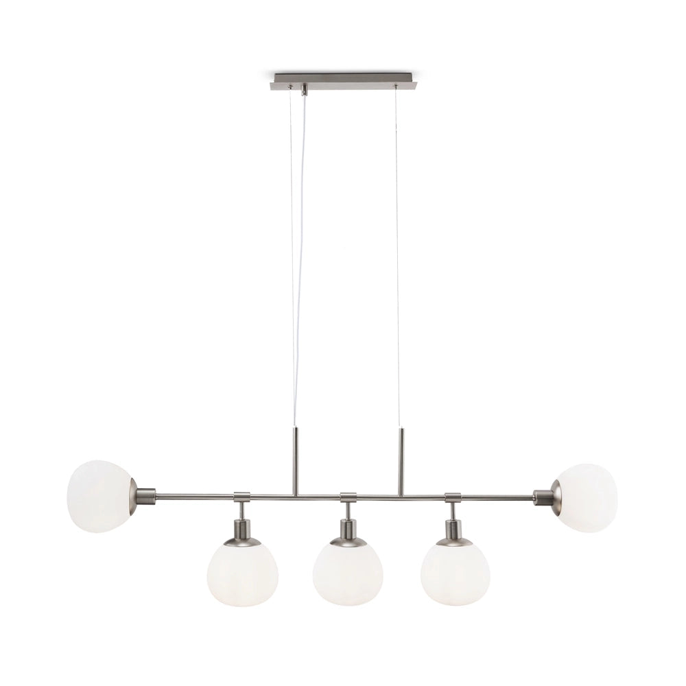 Lampadario Sospensione Erich Metallo Nichel 5 Luci E Diffusori Bianchi