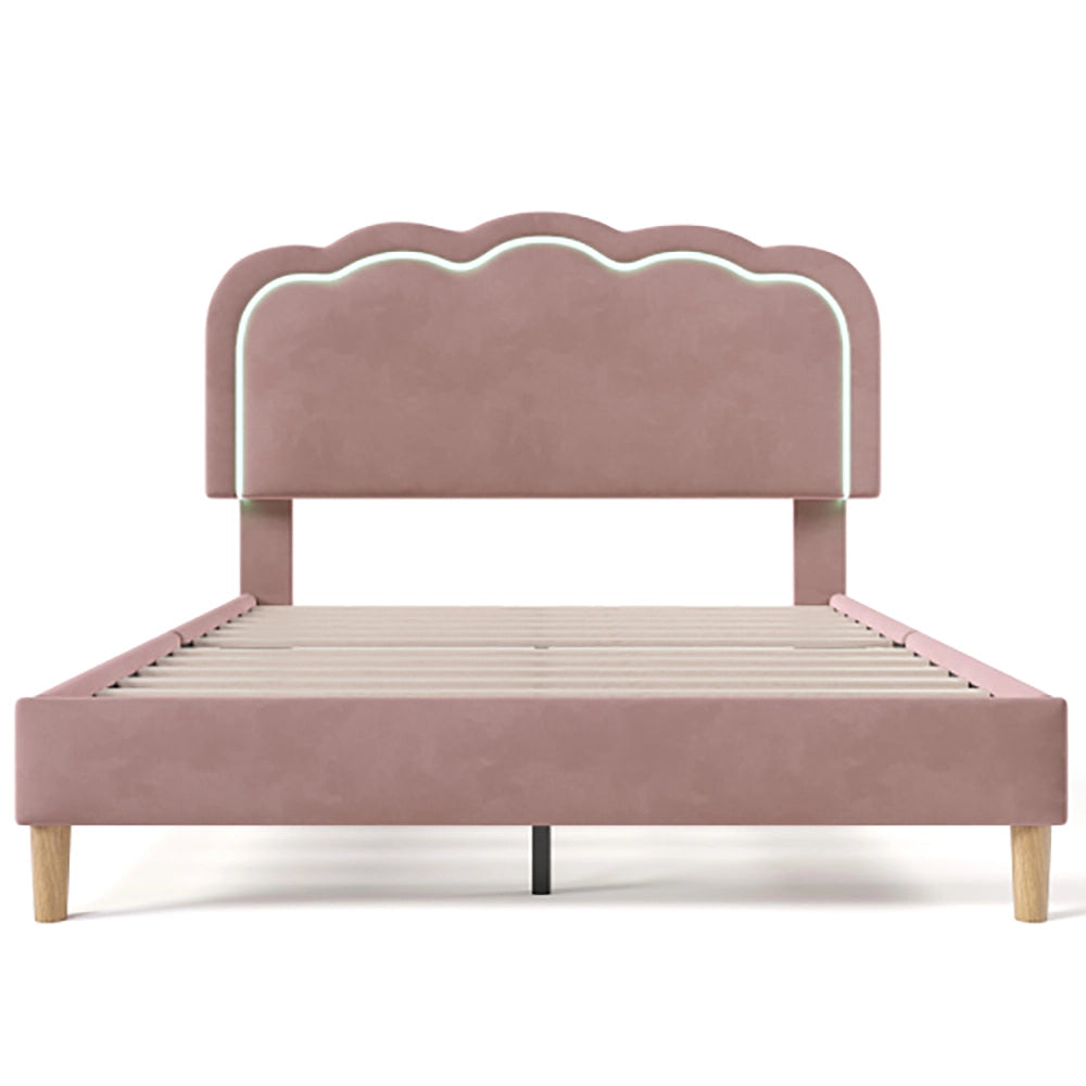 Letto singolo LED 90x200 cm - Xylo - Testiera regolabile imbottita rosa
