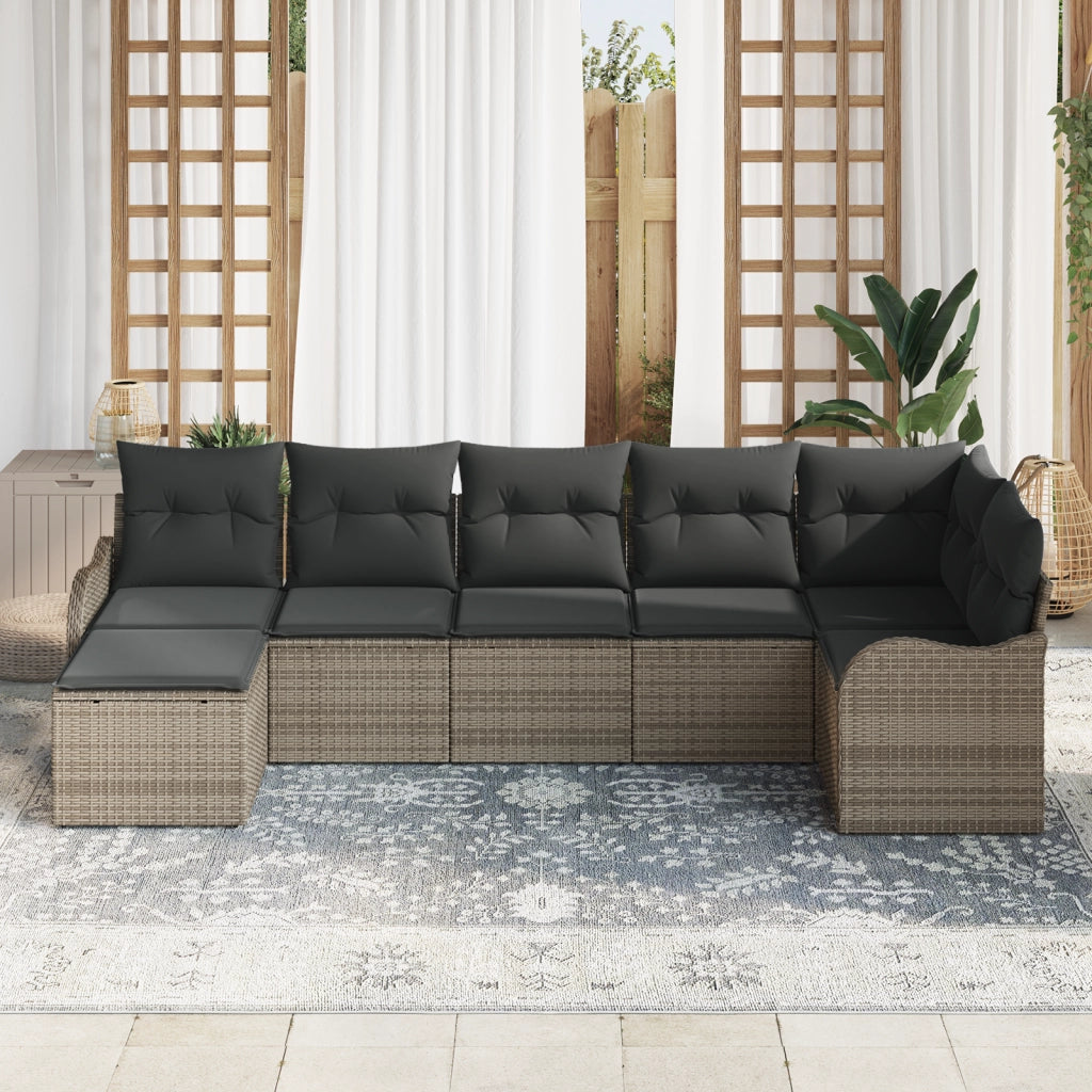 Set Divano da Giardino 7 Pezzi con Cuscini Grigio Polyrattan