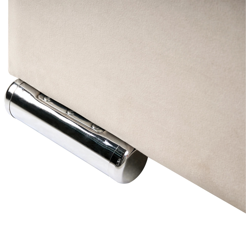 Letto matrimoniale a doghe velluto bianco sporco imbottito trapuntato poggiatesta 140 x 200 cm stile glamour elegante