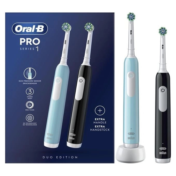 Oral-B Pro 1 PRO1CRSDUO spazzolino elettrico Adulto Spazzolino rotante-oscillante Nero, Turchese, Bianco